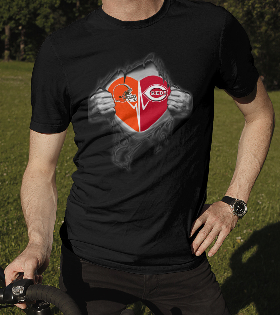 Browns Reds Heart Logo Tear T-Shirt