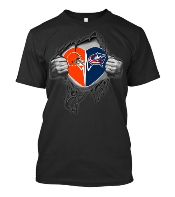 Browns Columbus Blue Jackets Heart Logo Fusion T-Shirt