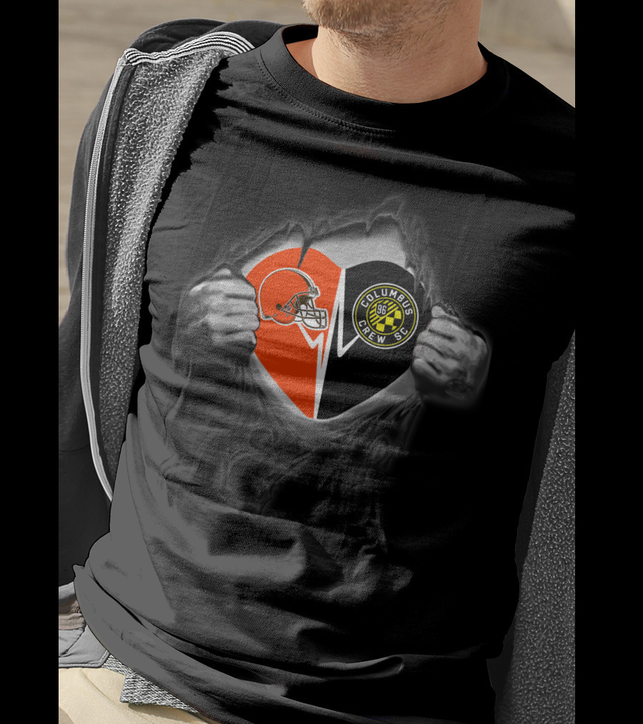 Browns Helmet And Columbus Crew Sc Logo Heart T-Shirt
