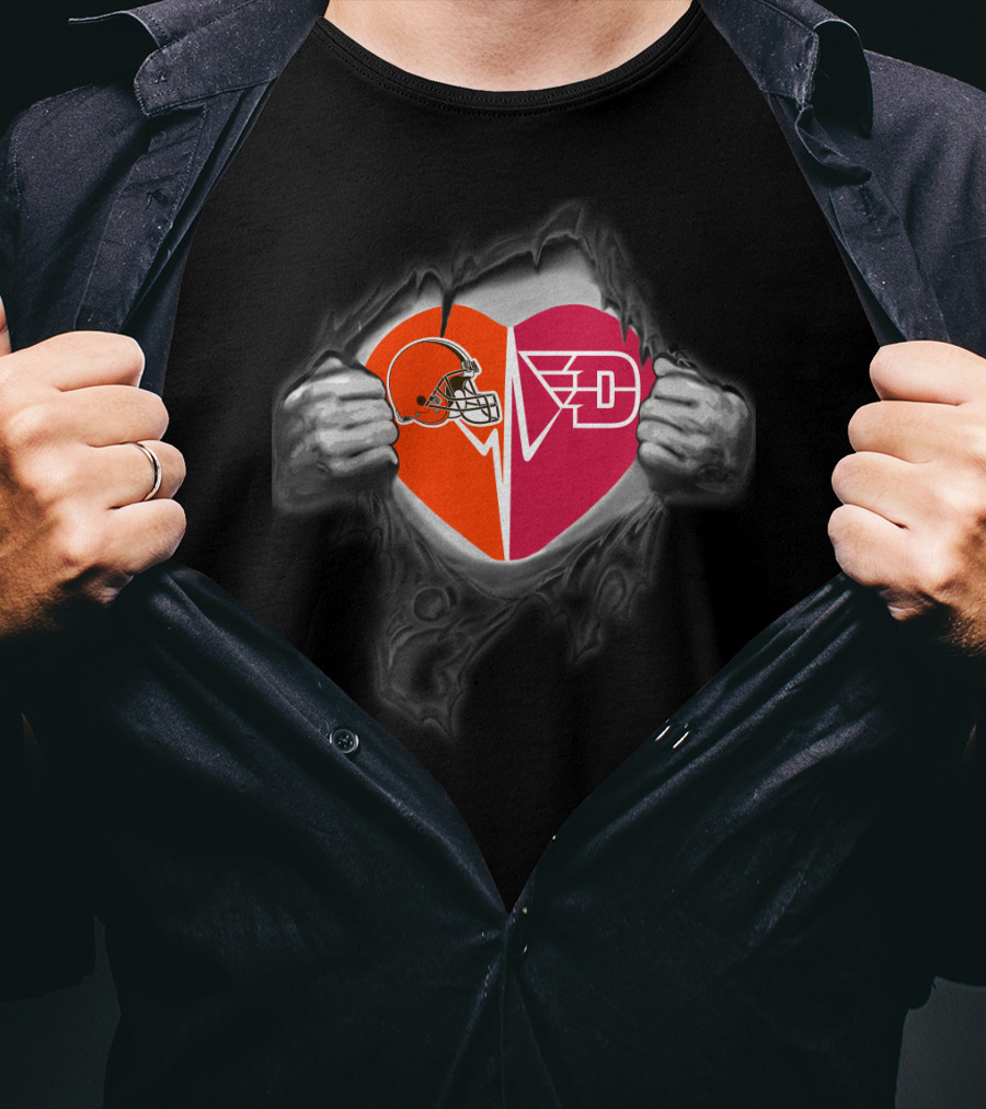 Cleveland Browns And Dayton Flyers Heart Emblem Fusion T-Shirt