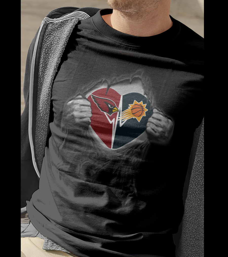 Cardinals Phoenix Suns Heart Logo Fusion T-Shirt