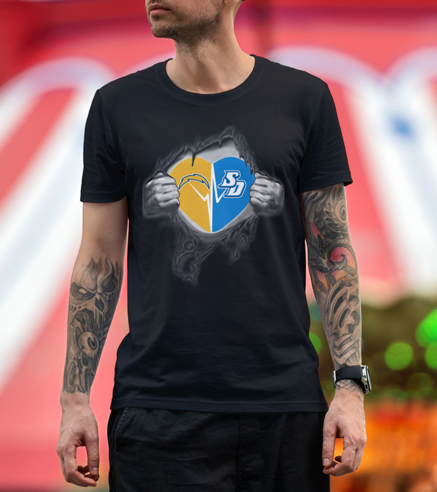 Chargers San Diego Toreros Heart Logo Rip T-Shirt