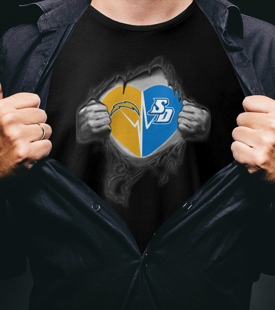Chargers San Diego Toreros Heart Logo Rip T-Shirt