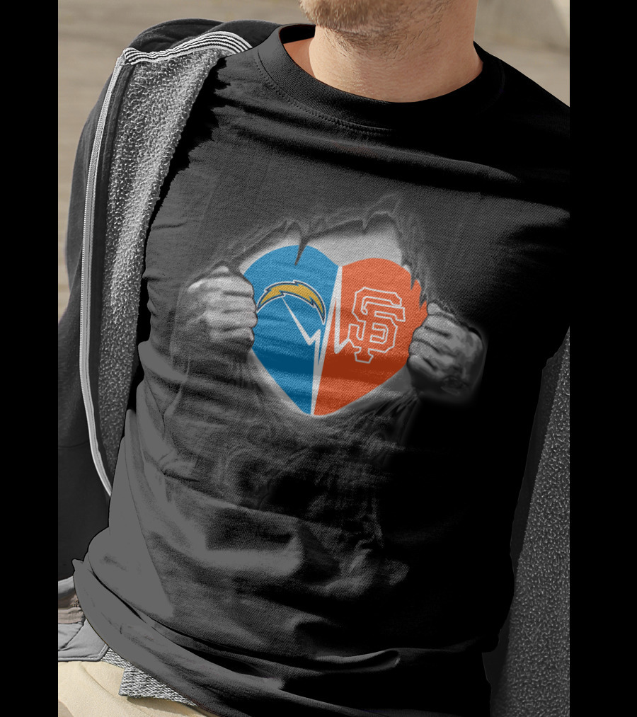 Chargers San Francisco Giants Heart Logo Fusion T-Shirt