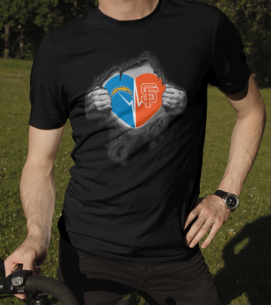 Chargers San Francisco Giants Heart Logo Fusion T-Shirt