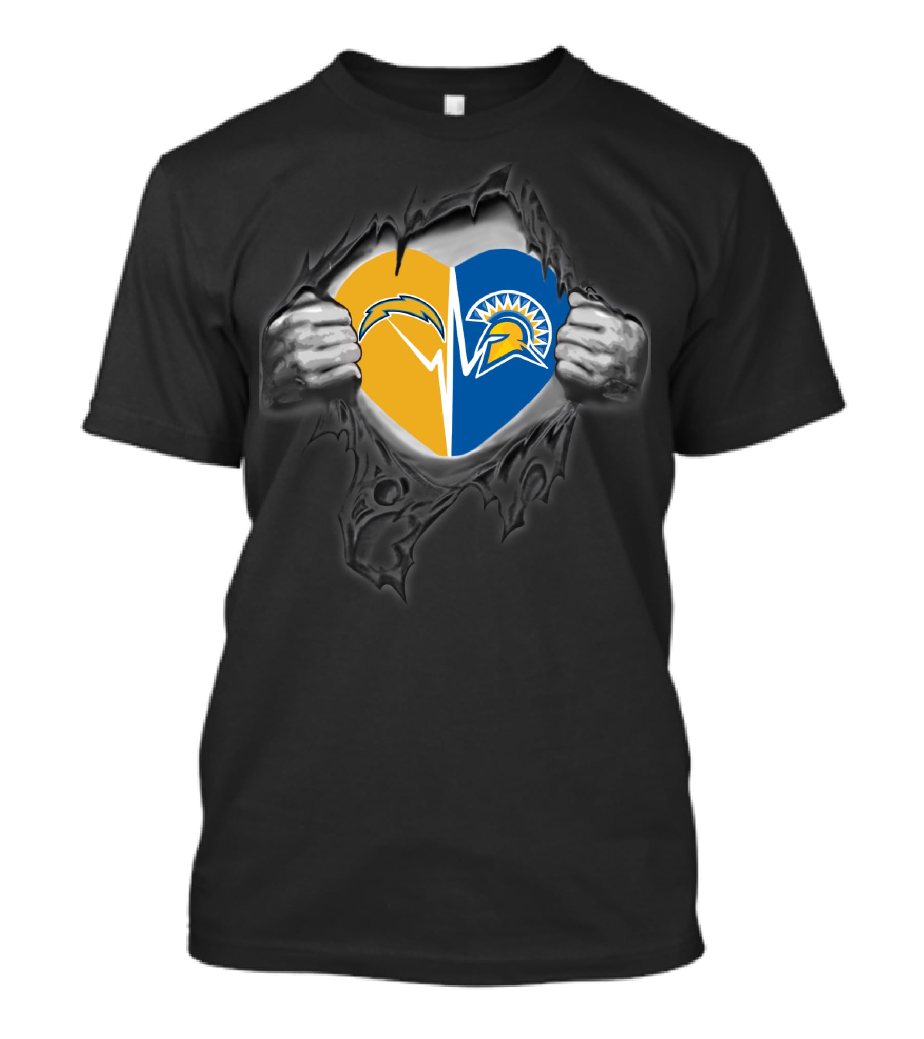 Chargers San Jose State Spartans Heart Rip T-Shirt