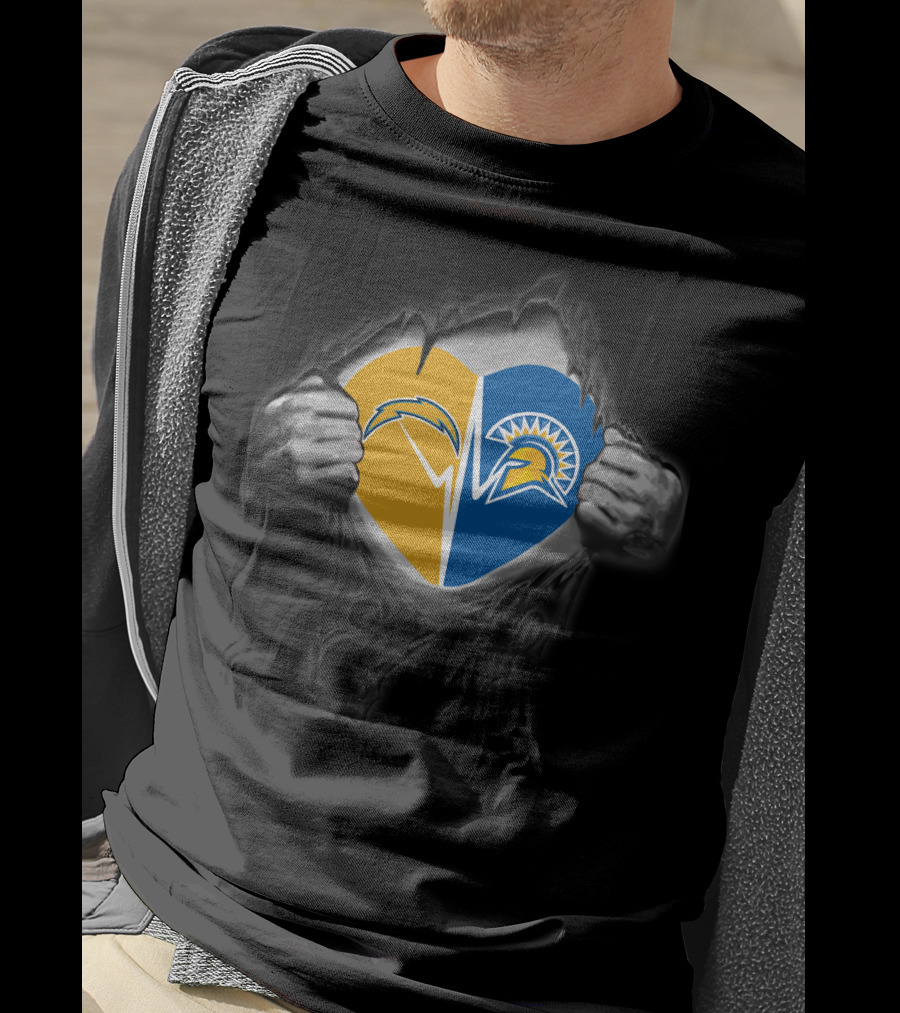 Chargers San Jose State Spartans Heart Rip T-Shirt