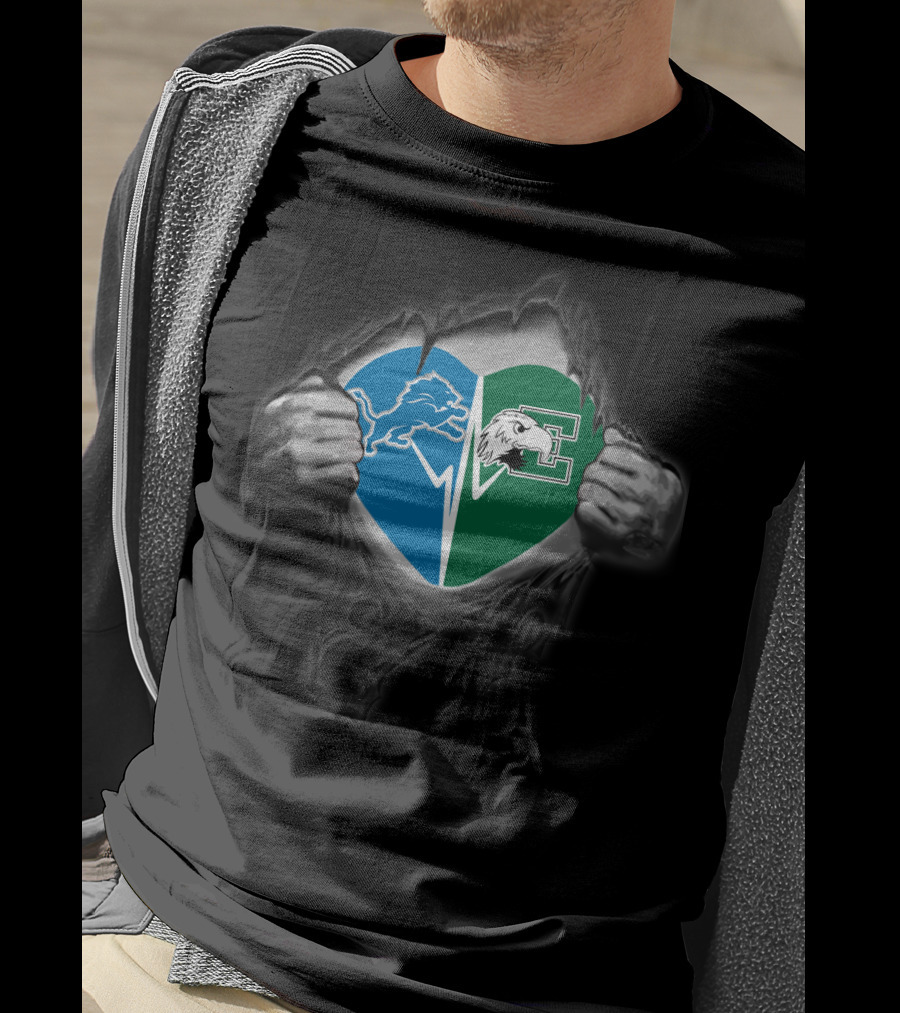Detroit Lions Eastern Michigan Eagles Heart T-Shirt
