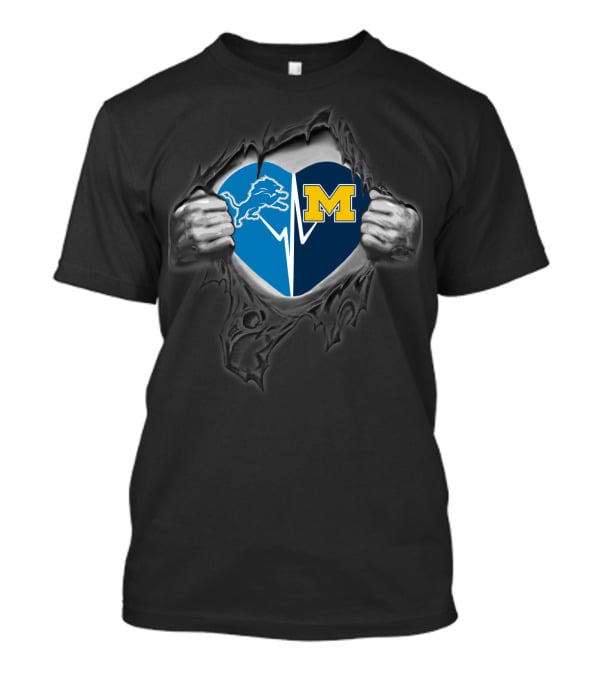 Lions Michigan Wolverines Heart Tear T-Shirt
