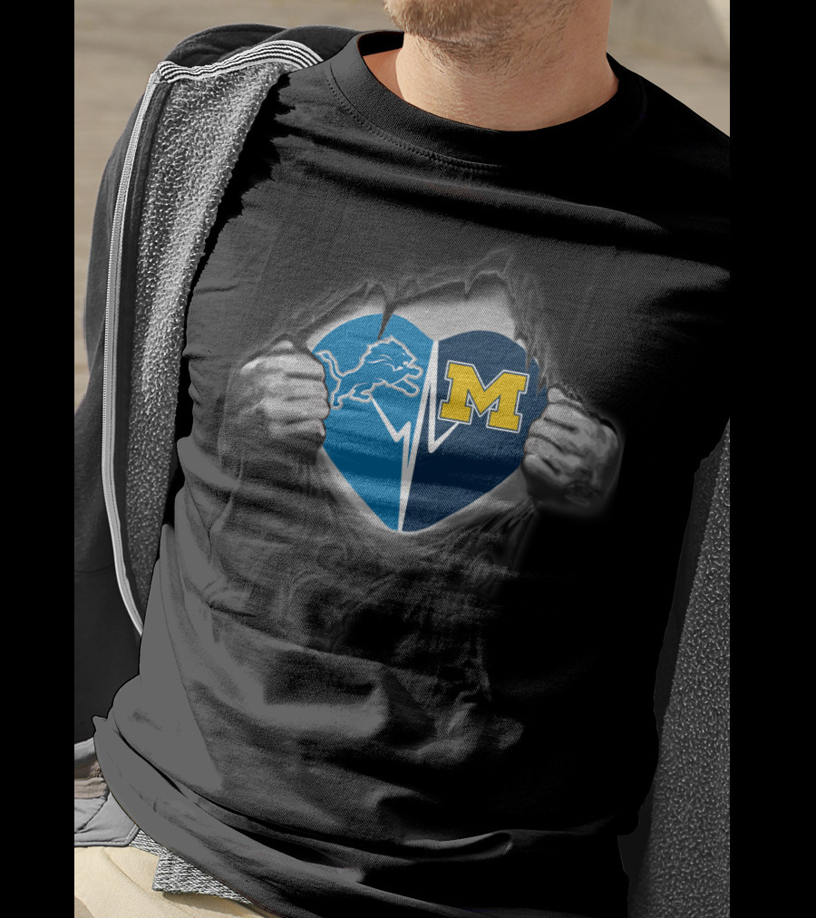 Lions Michigan Wolverines Heart Tear T-Shirt