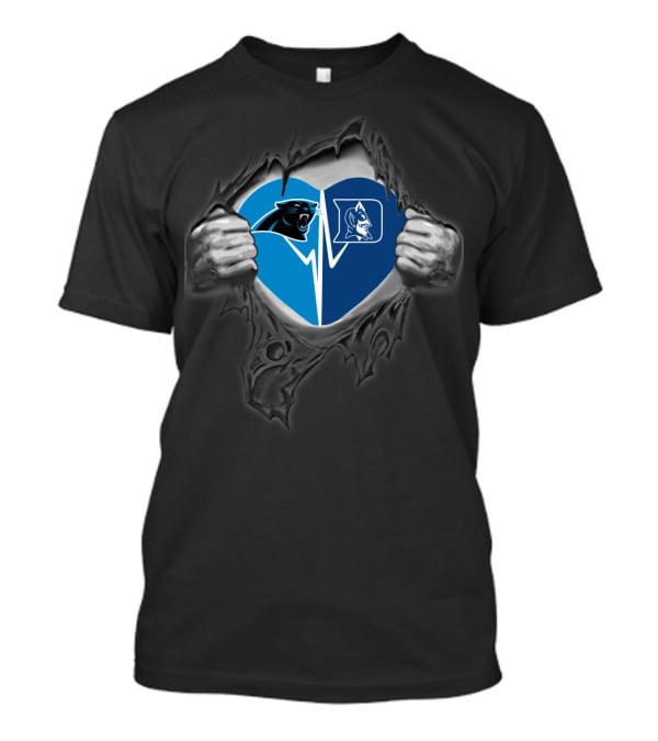 Carolina Panthers Duke Blue Devils Heart Torn Black T-Shirt