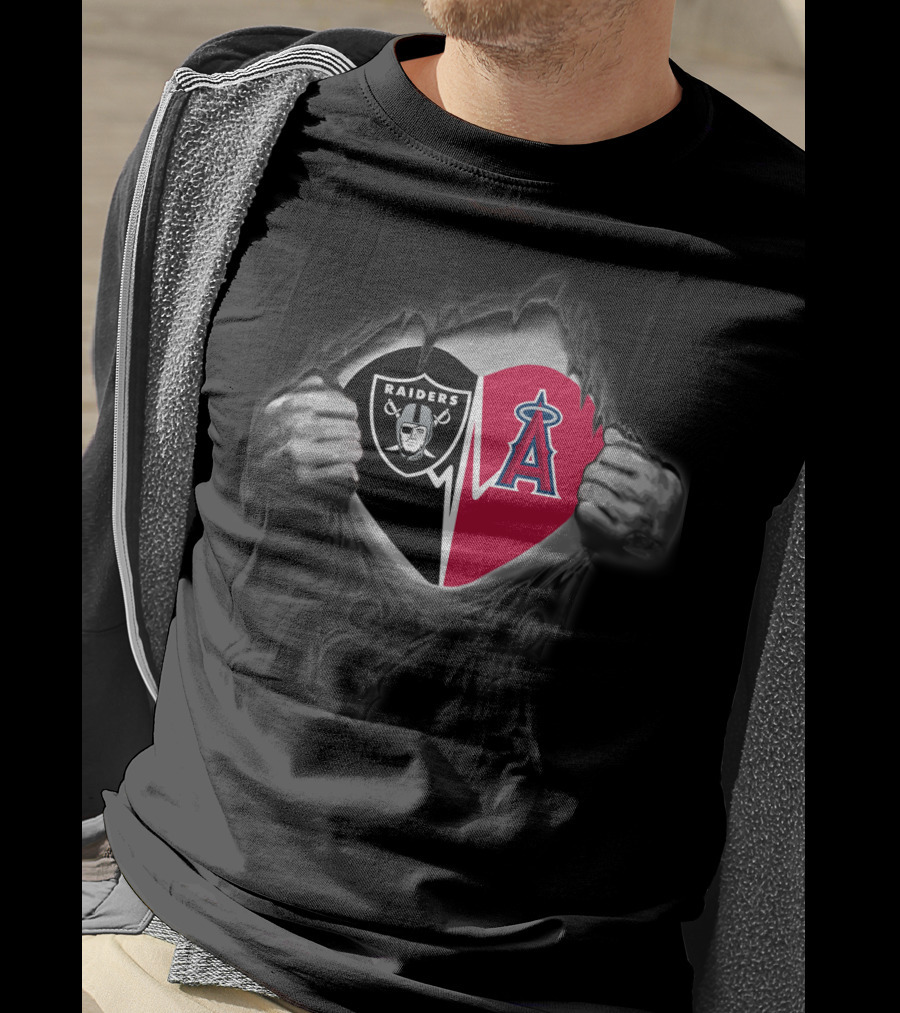 Raiders And Los Angeles Angels Heart Logo Tear T-Shirt