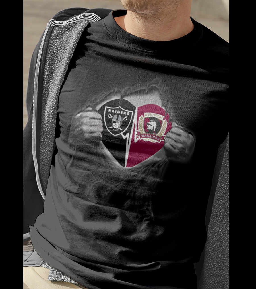 Raiders Westmont Warriors Logo Dual Emblem Peeling Reveal T-Shirt