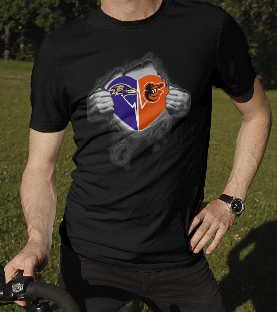 Baltimore Ravens And Orioles Heart T-Shirt