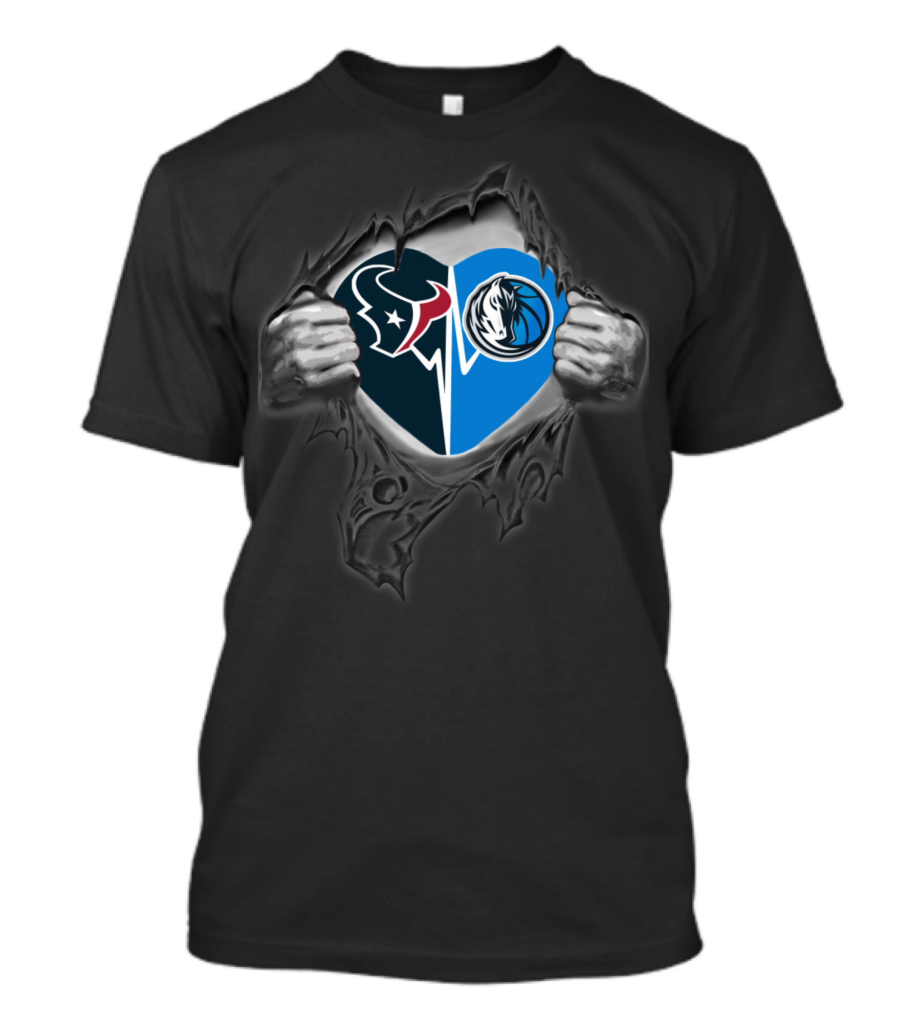 Texans Houston Dallas Mavericks Heart Logo Fusion T-Shirt