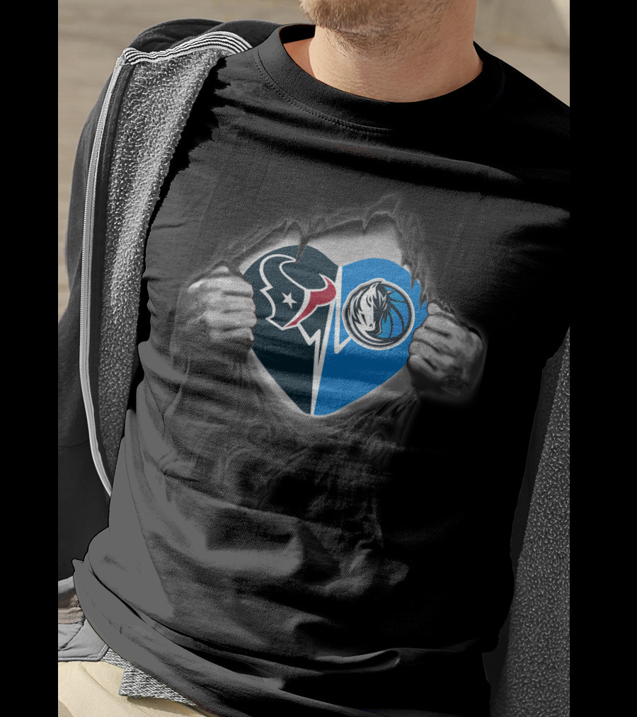 Texans Houston Dallas Mavericks Heart Logo Fusion T-Shirt