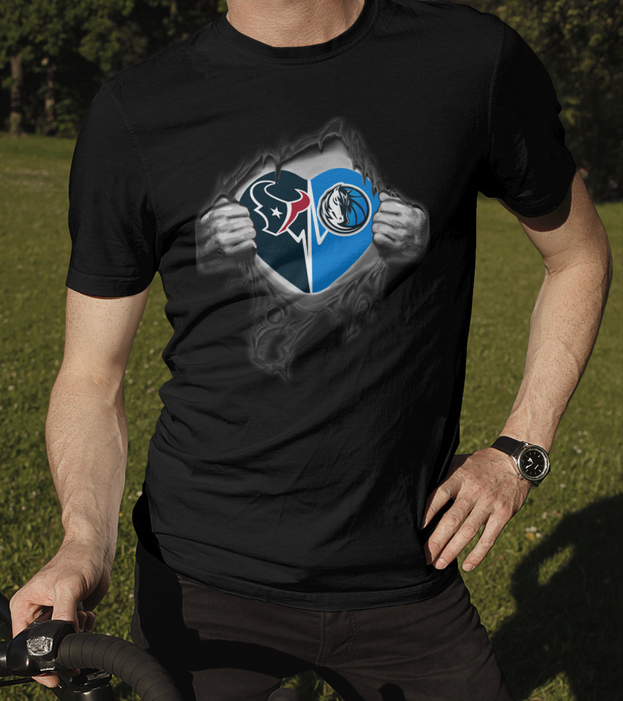 Texans Houston Dallas Mavericks Heart Logo Fusion T-Shirt