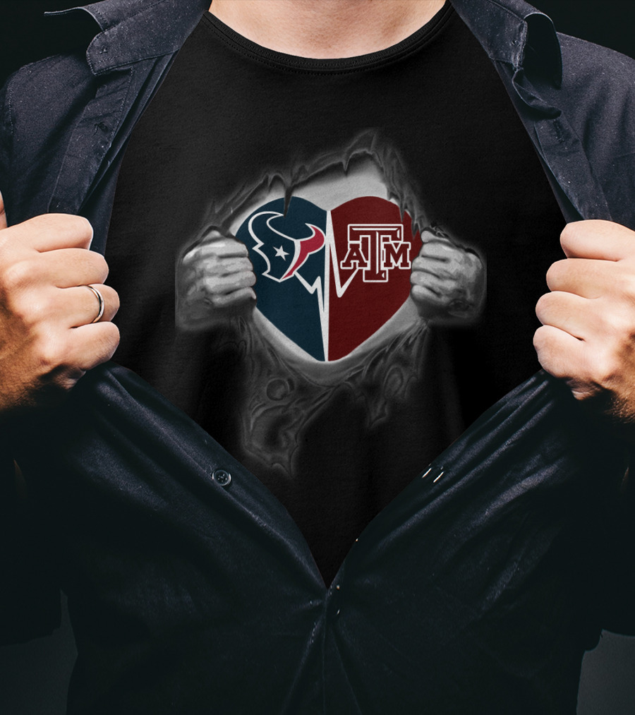 Texans Heart Texas A&M Aggies Logo Fusion T-Shirt