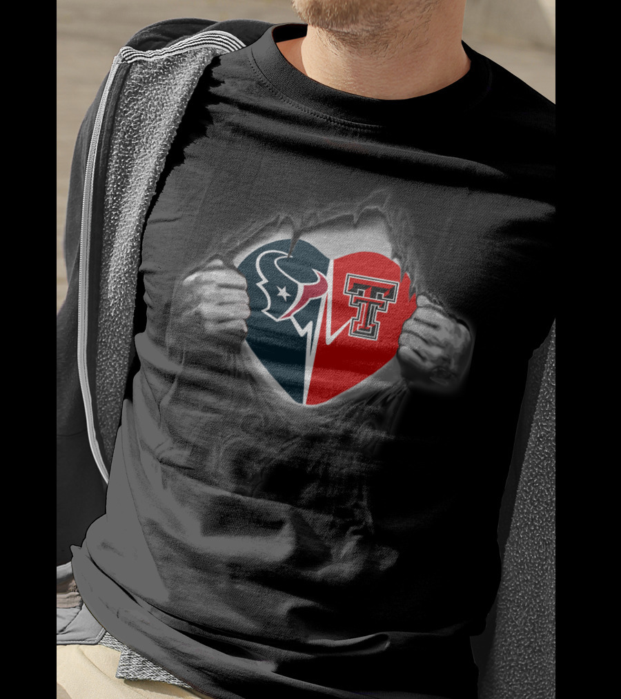 Texans Fan Heartbeat With Texas Tech Red Raiders Partnership T-Shirt