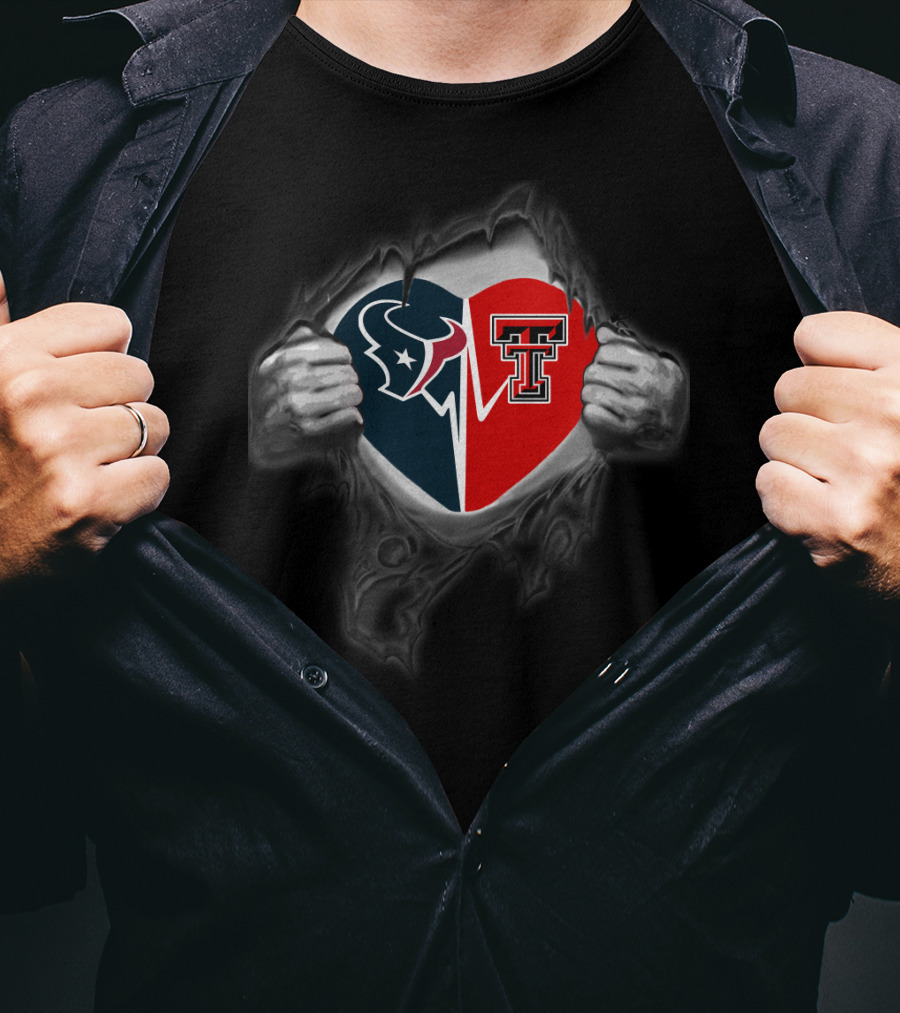 Texans Fan Heartbeat With Texas Tech Red Raiders Partnership T-Shirt