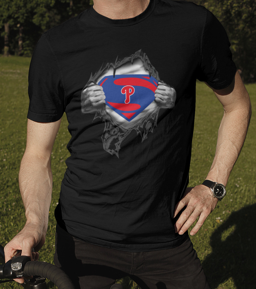 Superman Phillies Logo Emblem In Tearing Shield T-Shirt