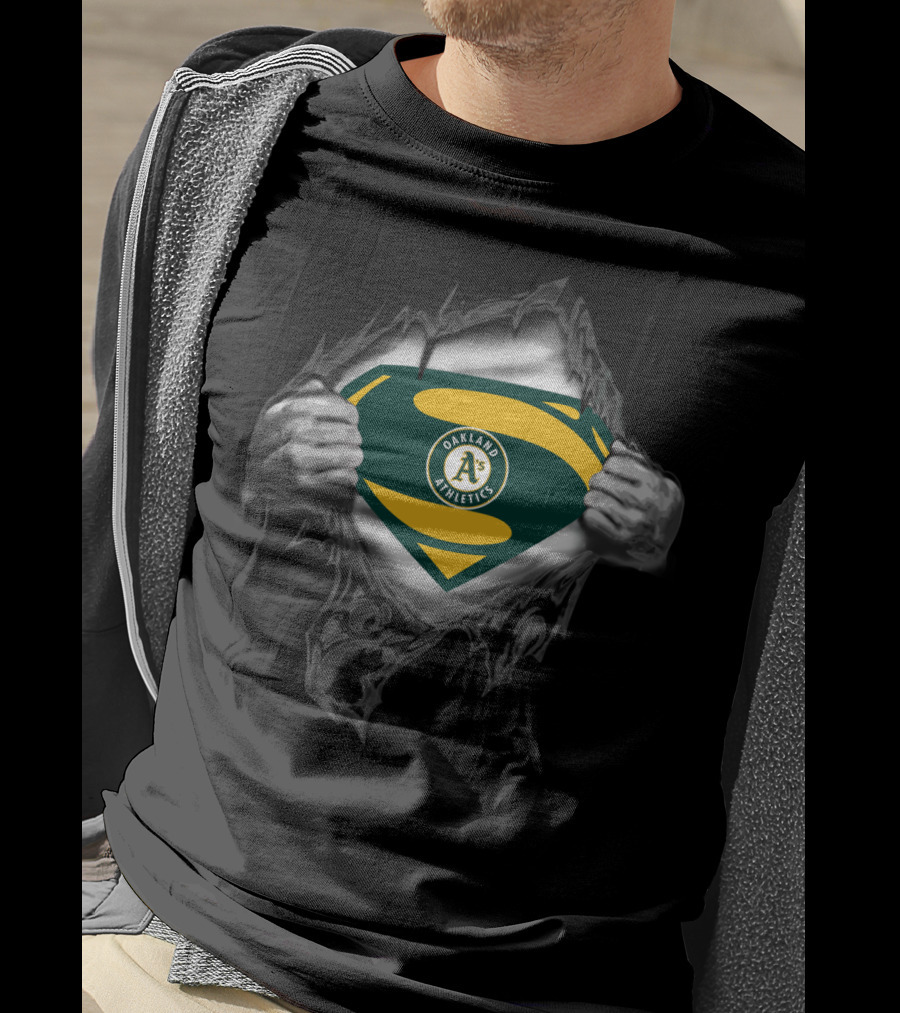 Oakland Athletics Superhero Emblem Teal And Yellow T-Shirt