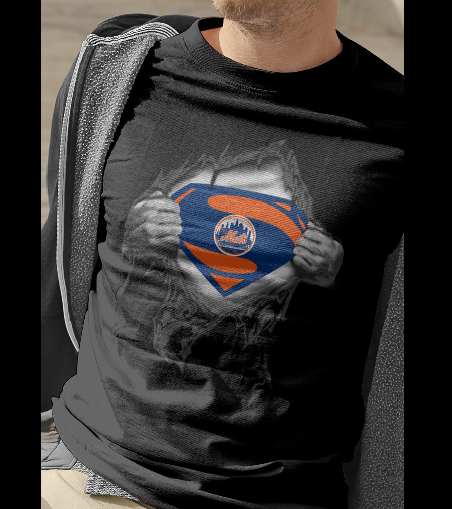 Superman New York Mets Logo Ripped Chest Baseball T-Shirt