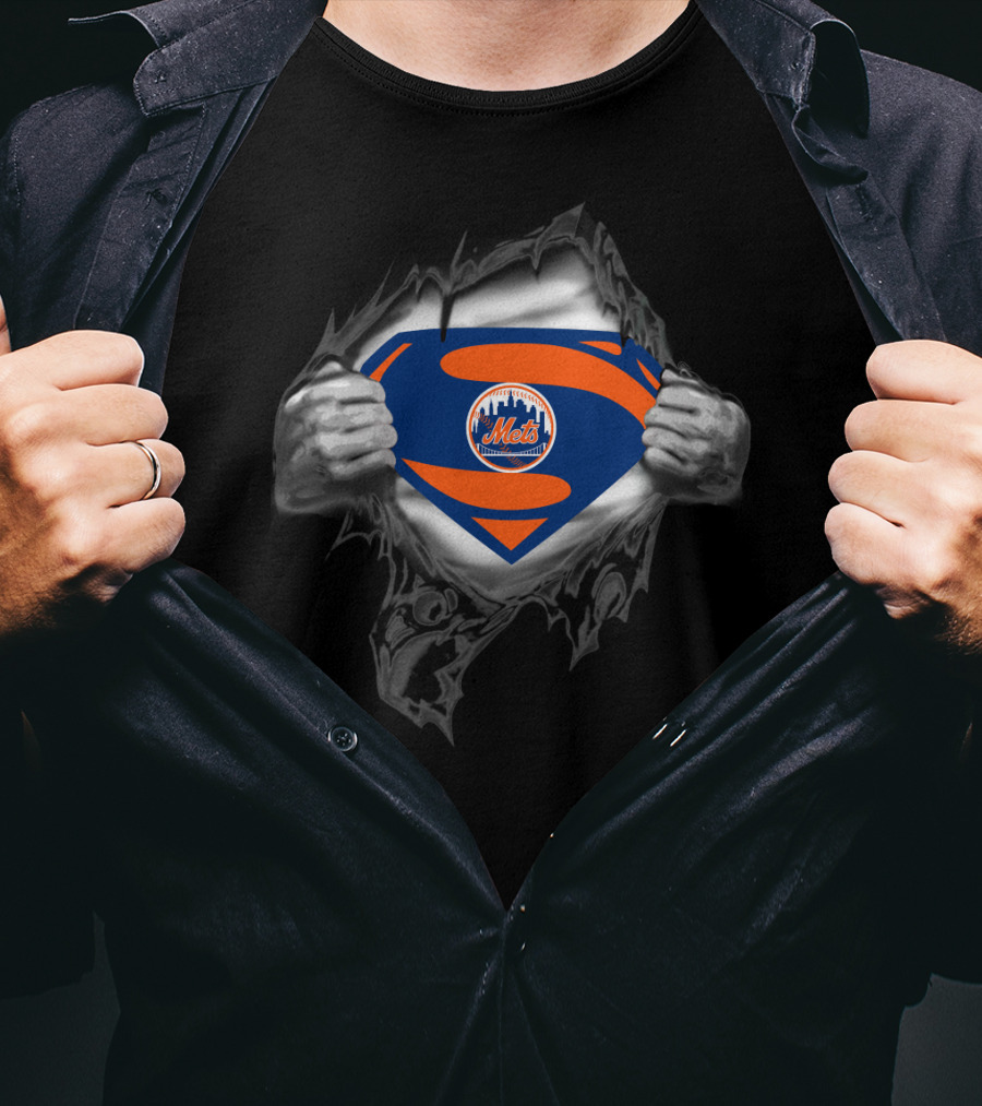 Superman New York Mets Logo Ripped Chest Baseball T-Shirt
