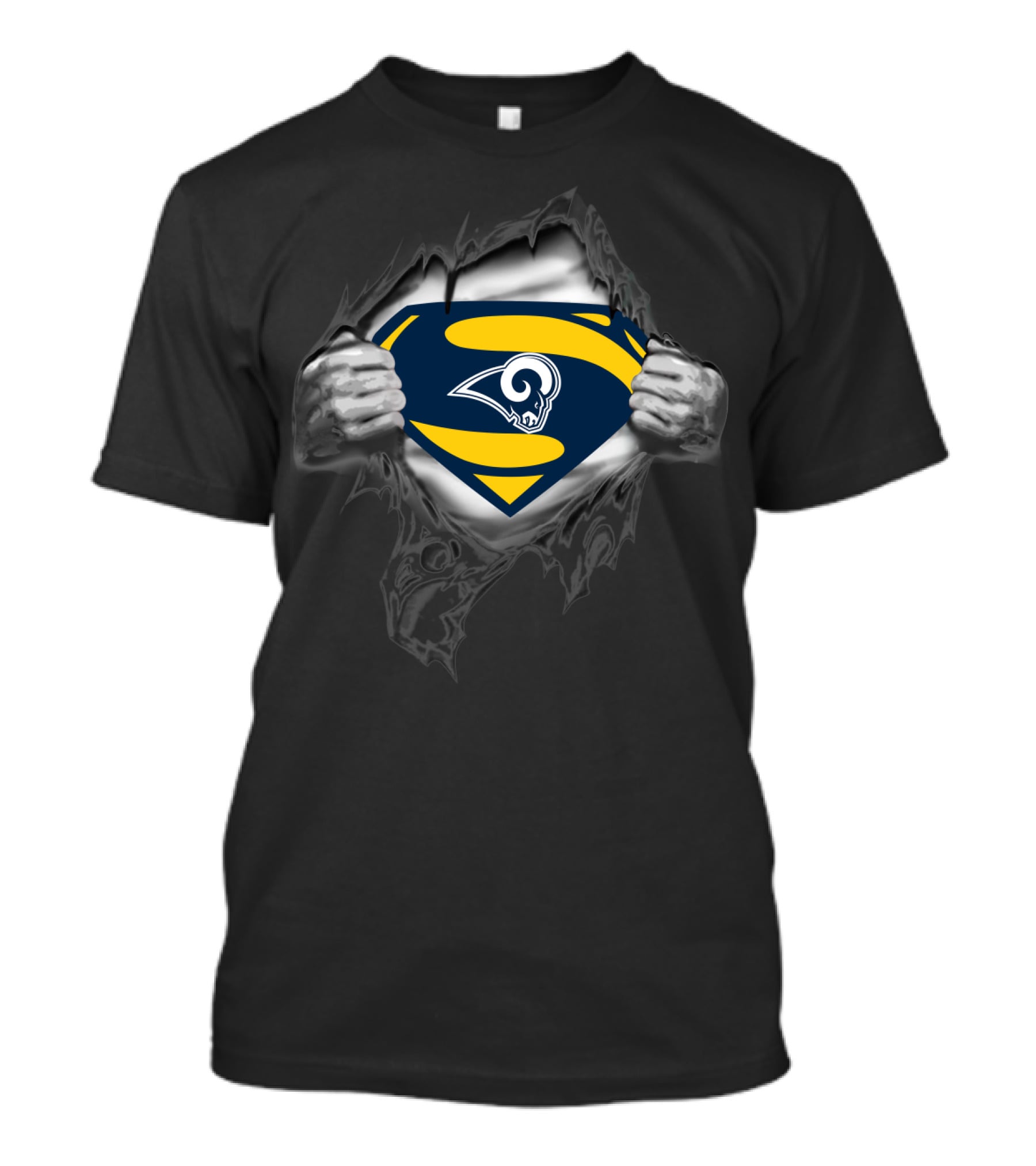 Superman Los Angeles Rams Logo With Hands Ripping Open Shirt T-Shirt