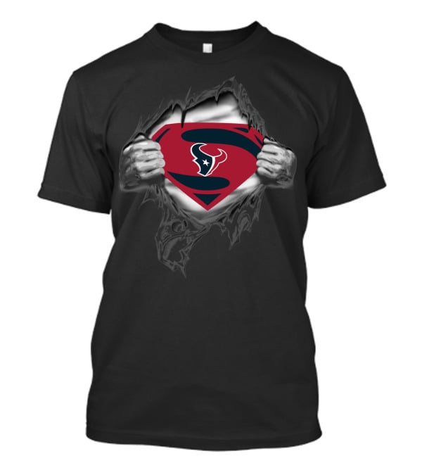 Superman Houston Texans Logo Hidden Beneath Ripped Chest T-Shirt