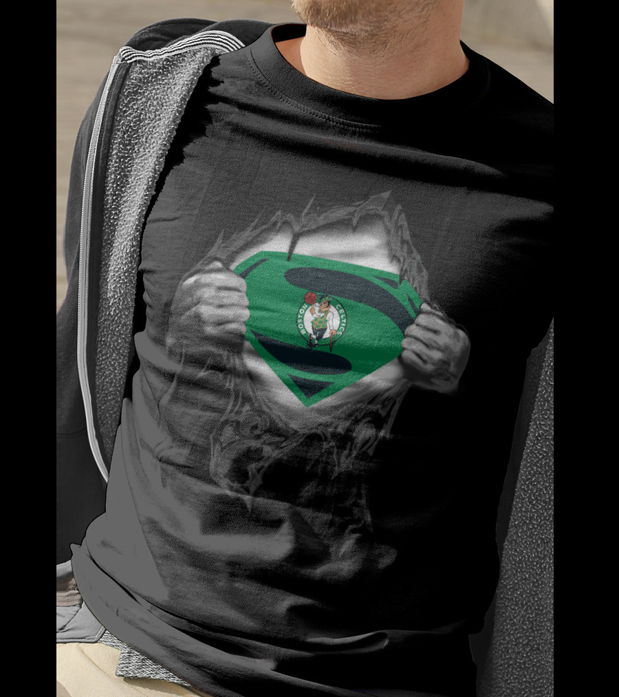 Boston Celtics Superman Logo Green Shield T-Shirt