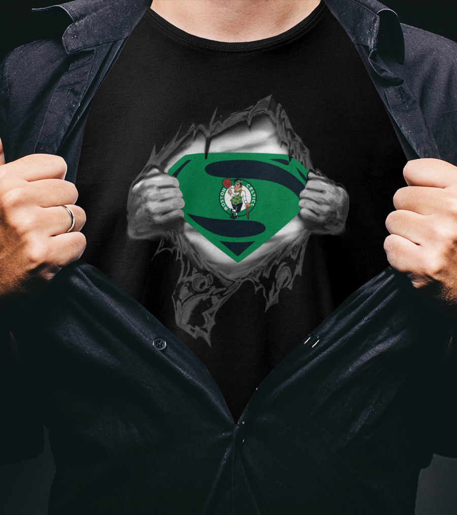 Boston Celtics Superman Logo Green Shield T-Shirt