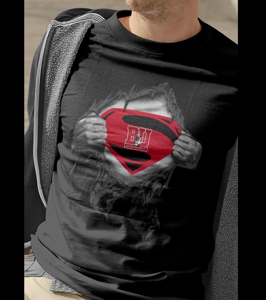 Boston University Terriers Logo With Superhero T-Shirt