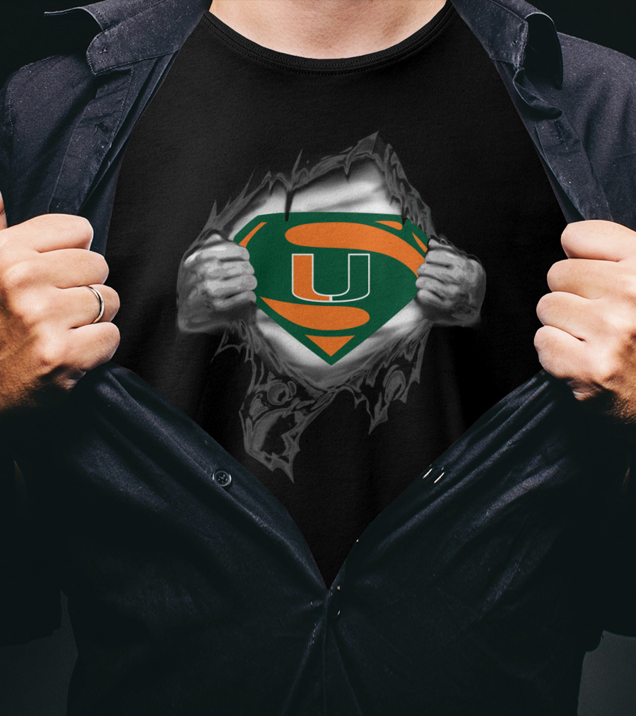 Miami Hurricanes U Superman Logo Football Fan T-Shirt