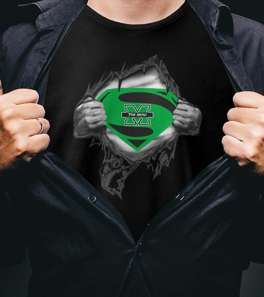 The Herd Marshall Thundering Herd Superman Logo Tear Open T-Shirt
