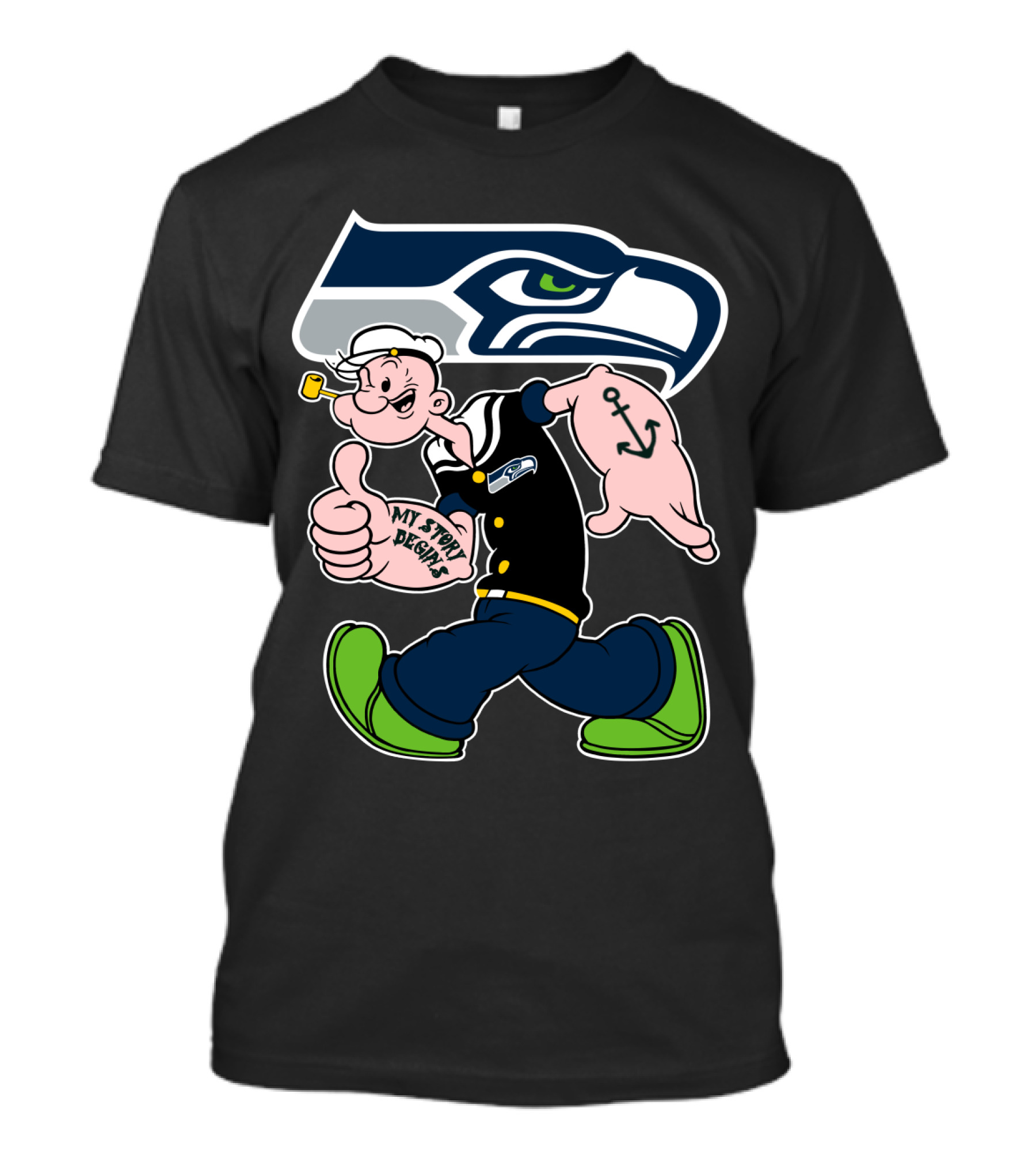 Seattle Seahawks Popeye Anchor Cartoon T-Shirt