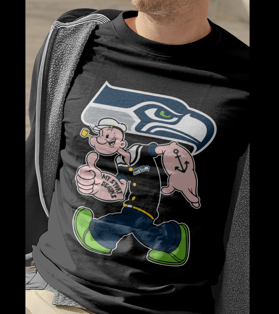 Seattle Seahawks Popeye Anchor Cartoon T-Shirt