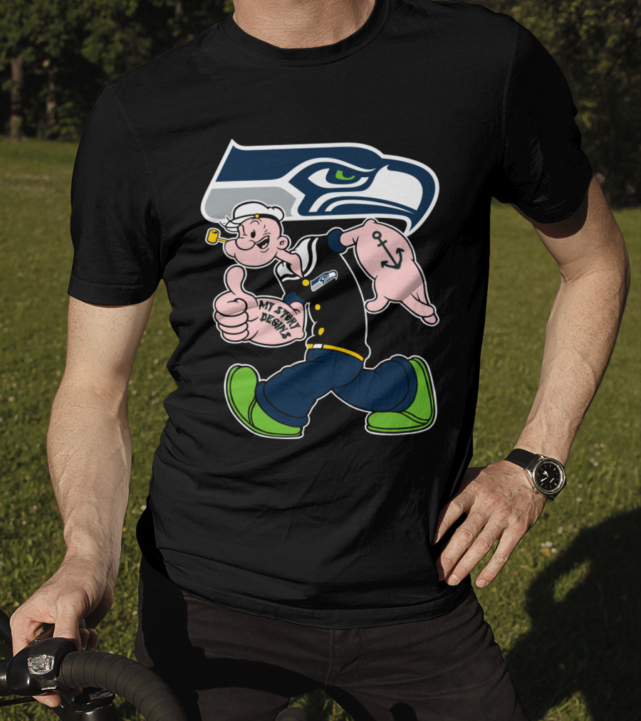 Seattle Seahawks Popeye Anchor Cartoon T-Shirt