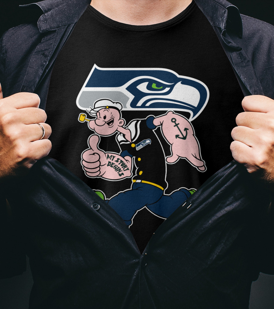 Seattle Seahawks Popeye Anchor Cartoon T-Shirt