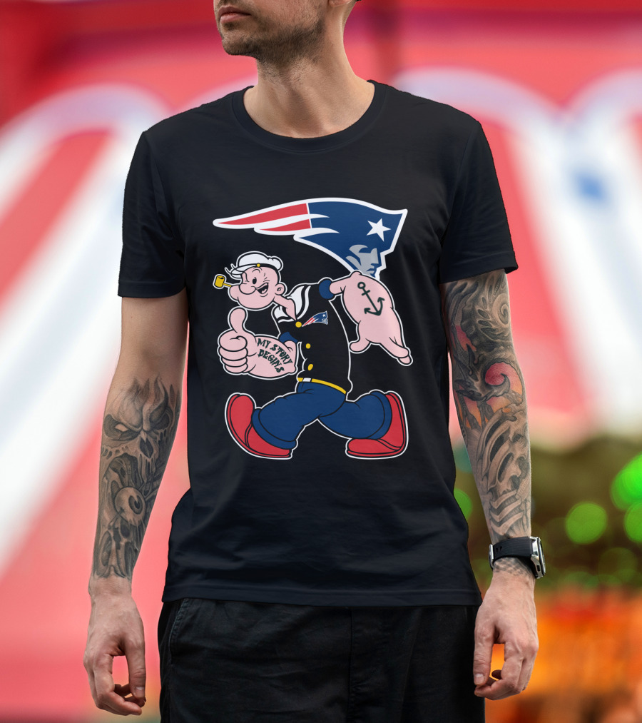 New England Patriots My Story Begins Popeye Navy Sailor Iconic Cartoon Football T-Shirt