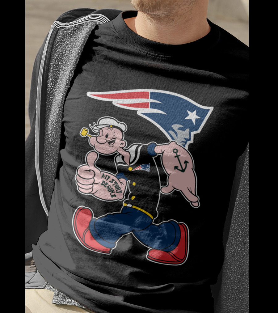New England Patriots My Story Begins Popeye Navy Sailor Iconic Cartoon Football T-Shirt