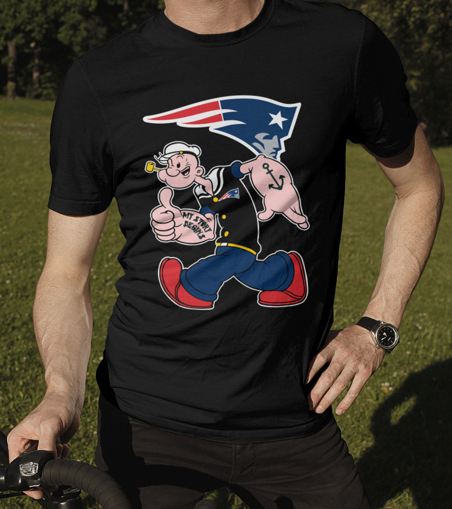 New England Patriots My Story Begins Popeye Navy Sailor Iconic Cartoon Football T-Shirt