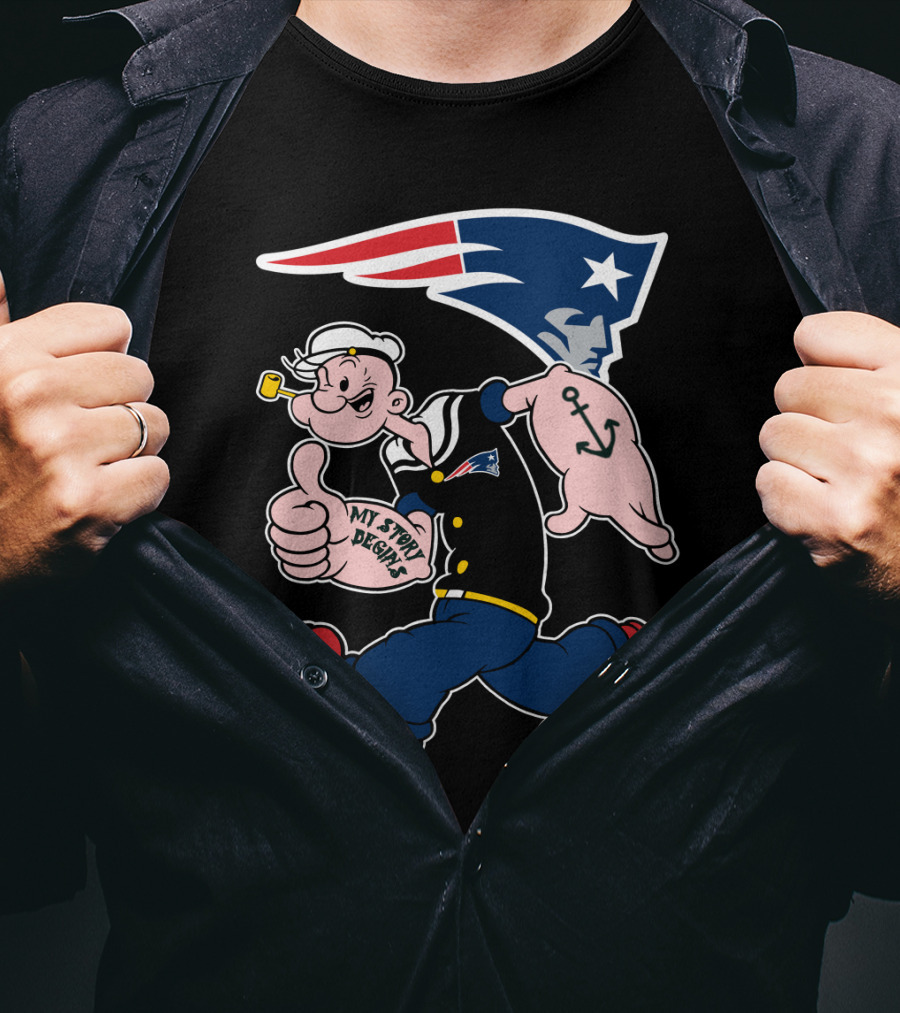 New England Patriots My Story Begins Popeye Navy Sailor Iconic Cartoon Football T-Shirt