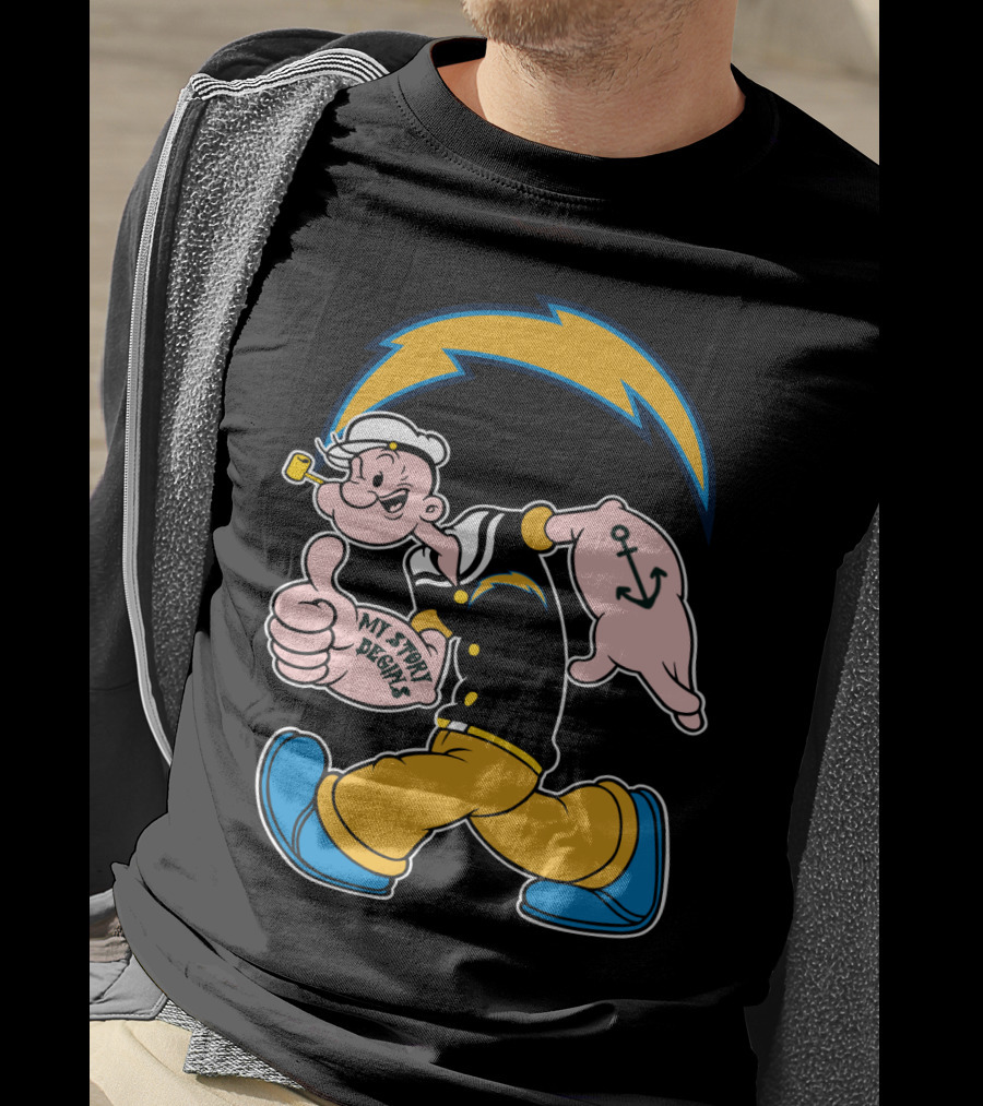 My Story Begins Los Angeles Chargers Popeye Navy Anchor T-Shirt