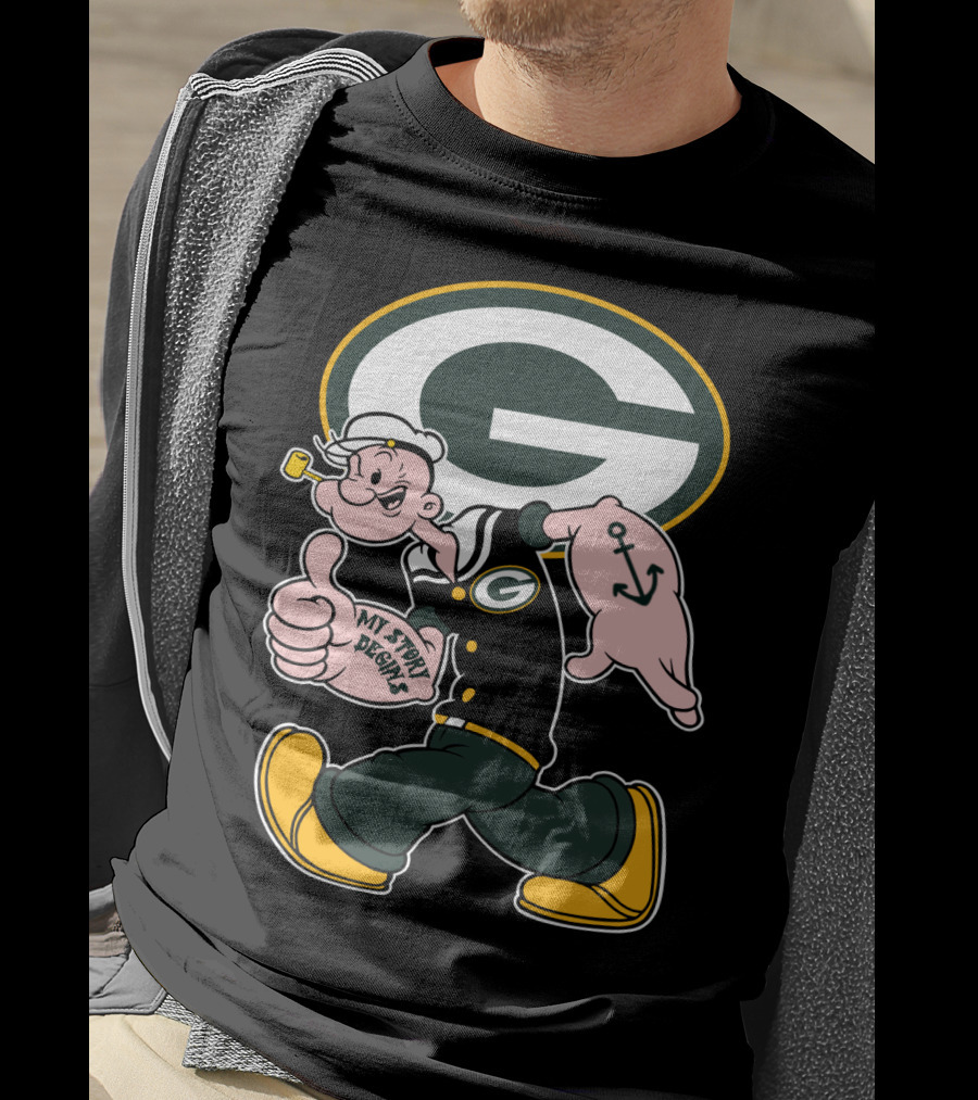 Popeye My Story Begins Green Bay Packers G Logo Anchor Tattoo T-Shirt
