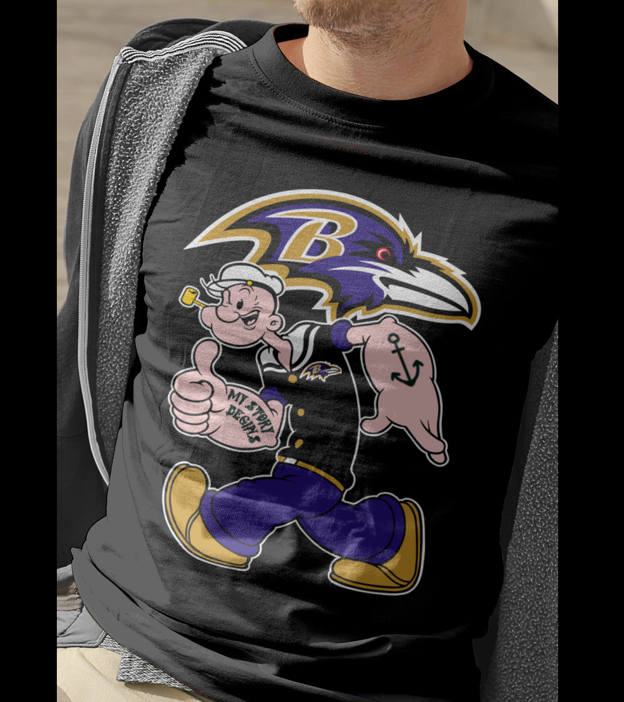 Baltimore Ravens Popeye Cartoon Character Nfl Crossover My Story Begins T-Shirt
