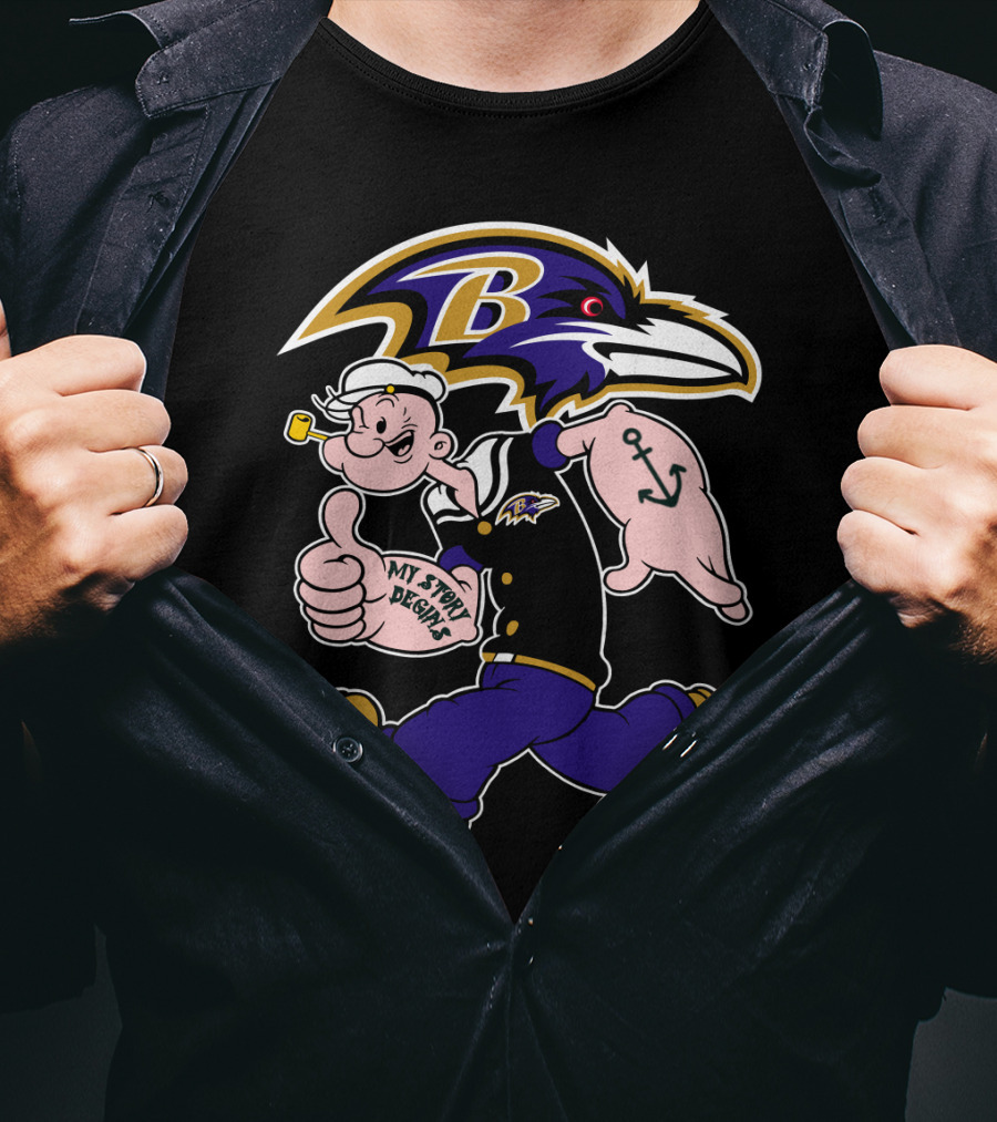 Baltimore Ravens Popeye Cartoon Character Nfl Crossover My Story Begins T-Shirt