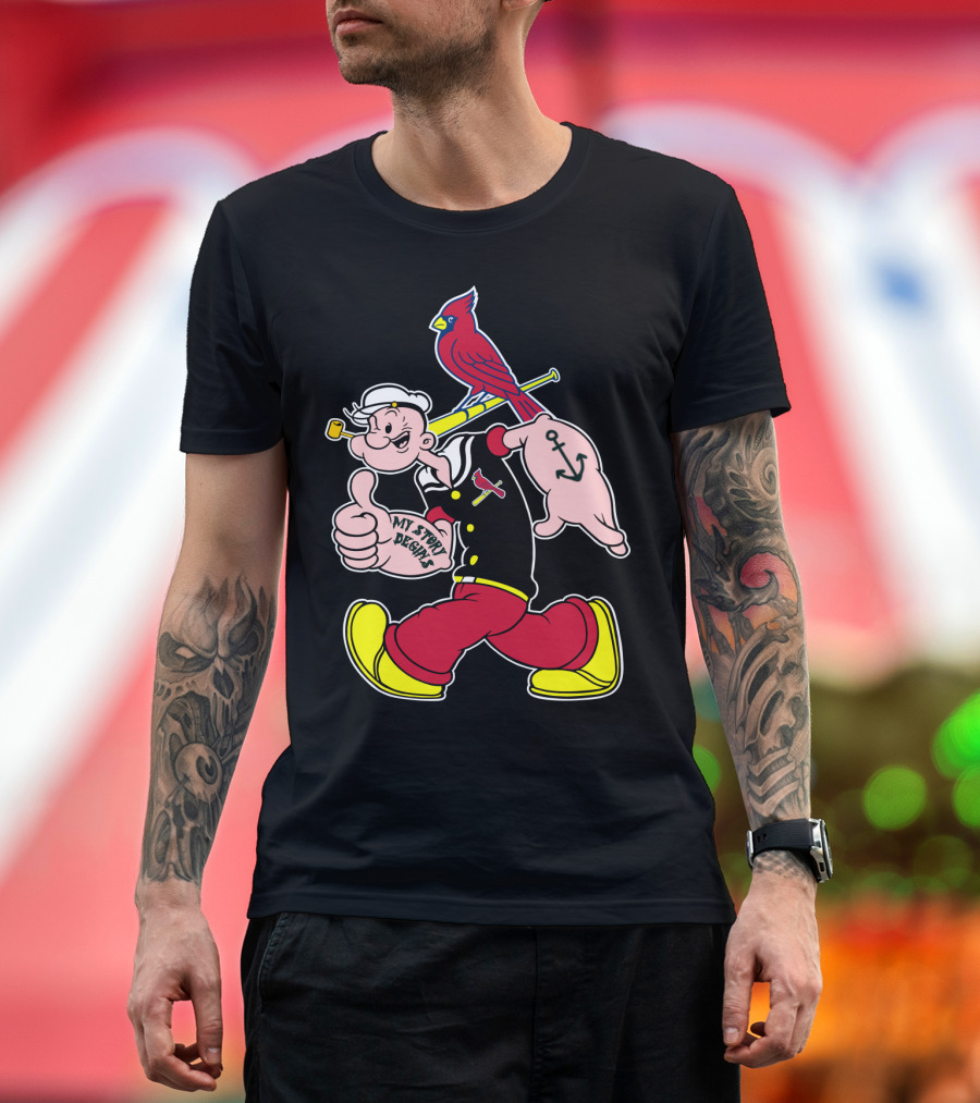 Popeye With St Louis Cardinals Redbird And Bat T-Shirt