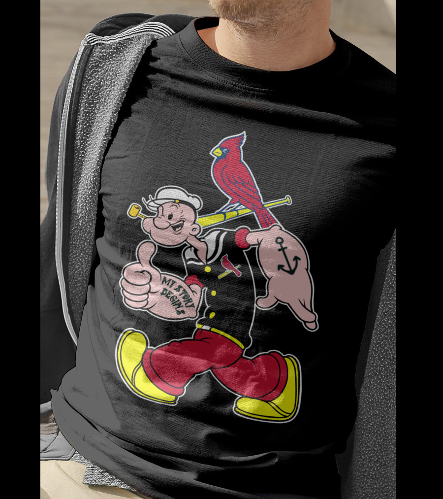 Popeye With St Louis Cardinals Redbird And Bat T-Shirt