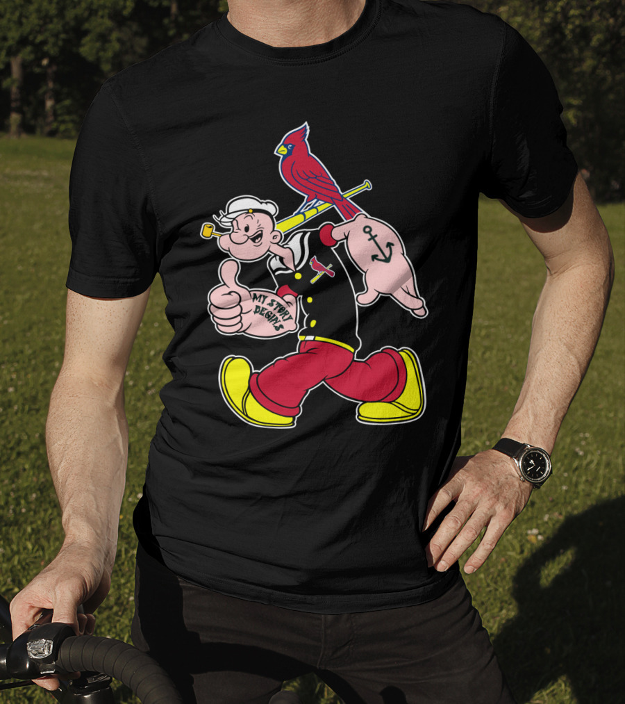 Popeye With St Louis Cardinals Redbird And Bat T-Shirt